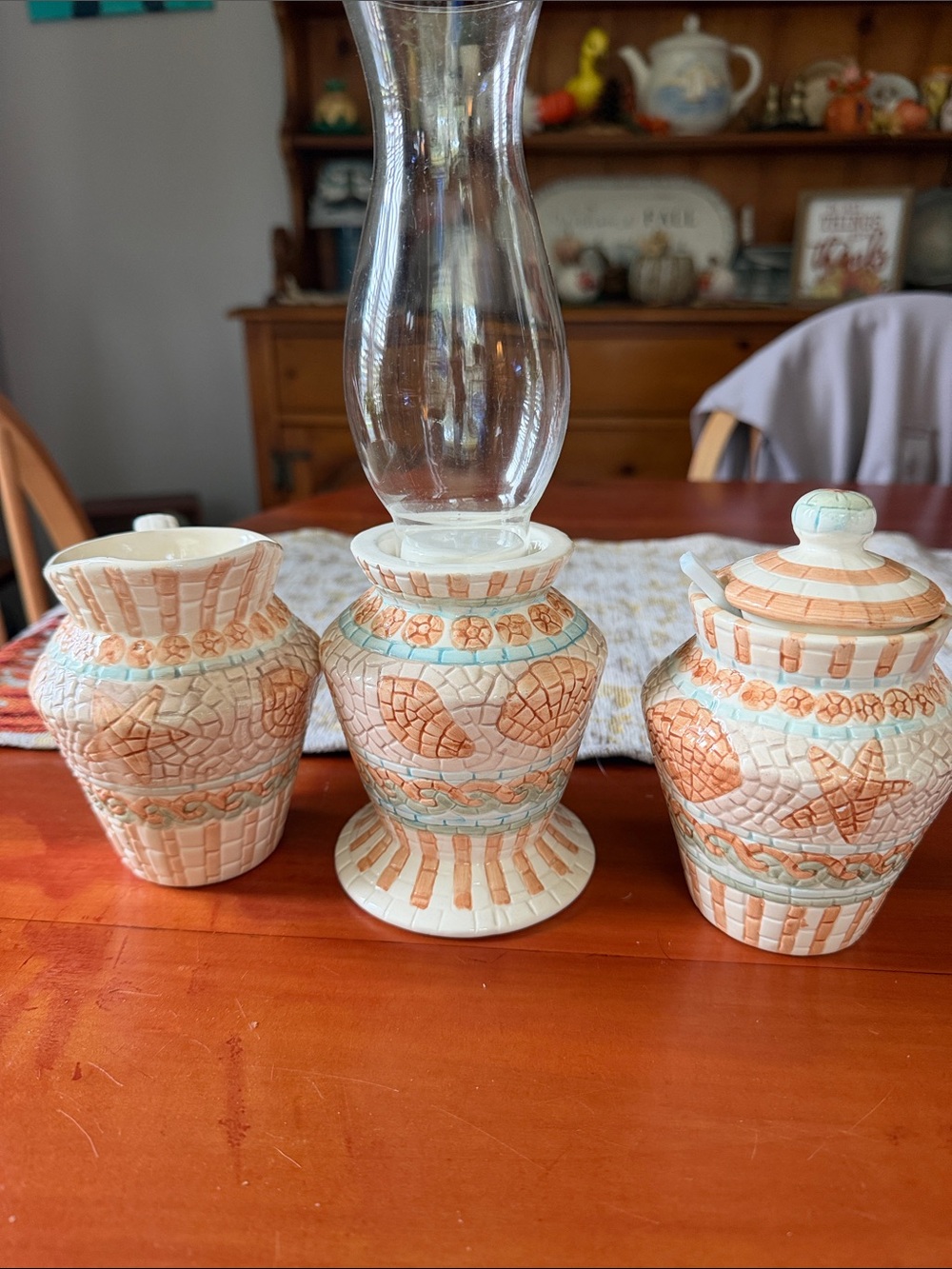 Cracker Barrel Ceramic Coastal Vase Trio in Cream, Peach and Light Blue